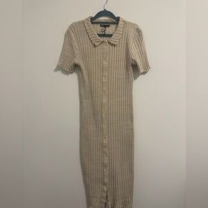 Zara Beige Ribbed Midi Dress